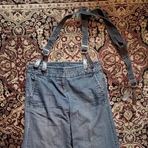 Wide Leg Denim Flair Jeans with Denim Suspenders